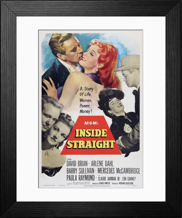 Framed Print : INSIDE STRAIGHT, US poster art, from bottom letft: David Brian, Paula Raymond, Mercedes McCambridge, David Brian; top: David Brian, Arlene Dahl, 1951