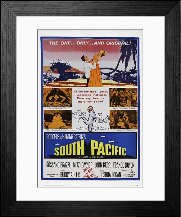 Framed Print : SOUTH PACIFIC, US poster, top from left: Rossano Brazzi, Mitzi Gaynor (and sailor suit center), 1958, TM & Copyright 20th Century Fox Film Corp. / courtesy Everett Collection