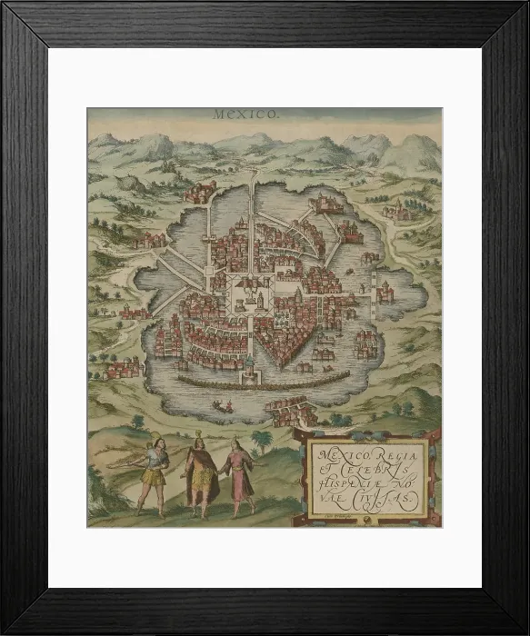 Framed Print : Depiction of Tenochtitlan, Mexico, the capital city of the Aztec Empire, from a 1572 German Atlas, Civitates Orbis Terrarum (Commonwealths of the world) (BSLOC_2020_1_104)