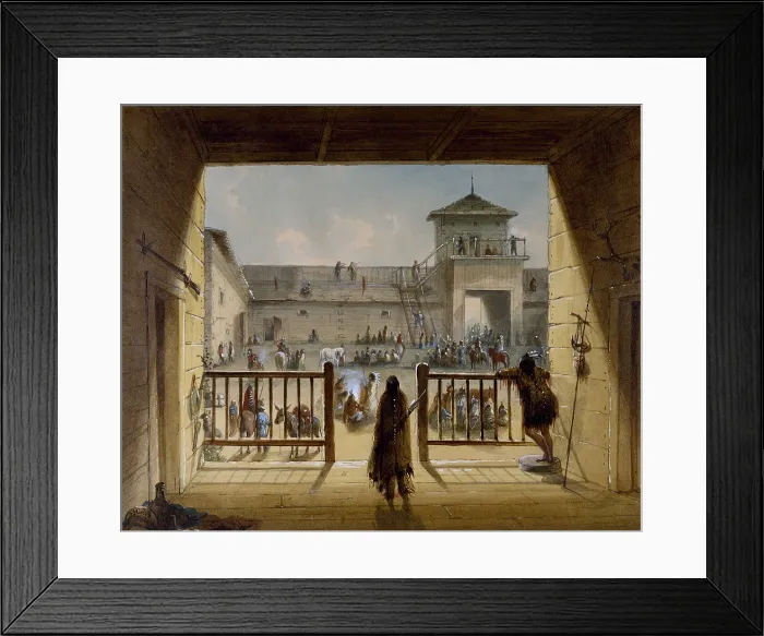 Framed Print : INTERIOR OF FORT LARAMIE, watercolor painting made ca. 1858-60 by Alfred Jacob Miller, from field-sketches made during his 1837 expedition to western Wyoming