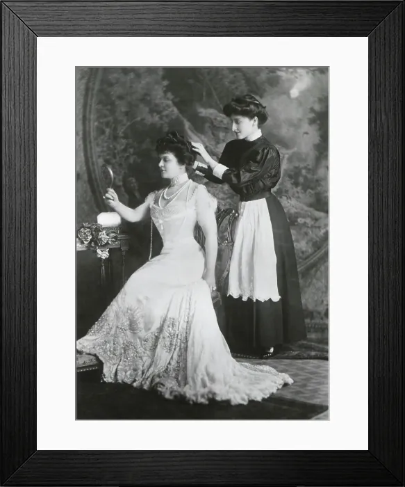 Framed Print : Maid dressing Mrs. George Jay Gould's hair, 1890-1899. Mrs. Gould was the former Edith Mary Kingdon, a stage actress (BSLOC_2018_4_211)
