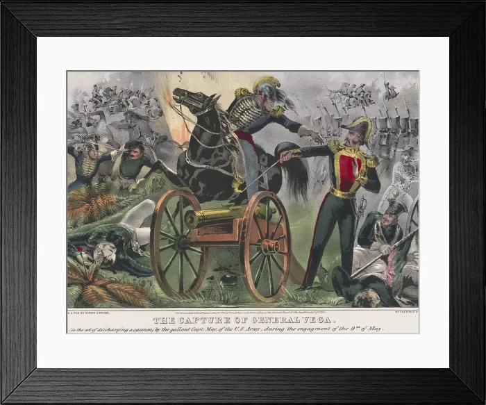 Framed Print : Mexican American War. Scene of the capture of Mexican General Romulo Diaz de la Vega, at the Battle of Resaca de la Palma on May 9, 1846, by US Dragoons led by Capt. Charles May