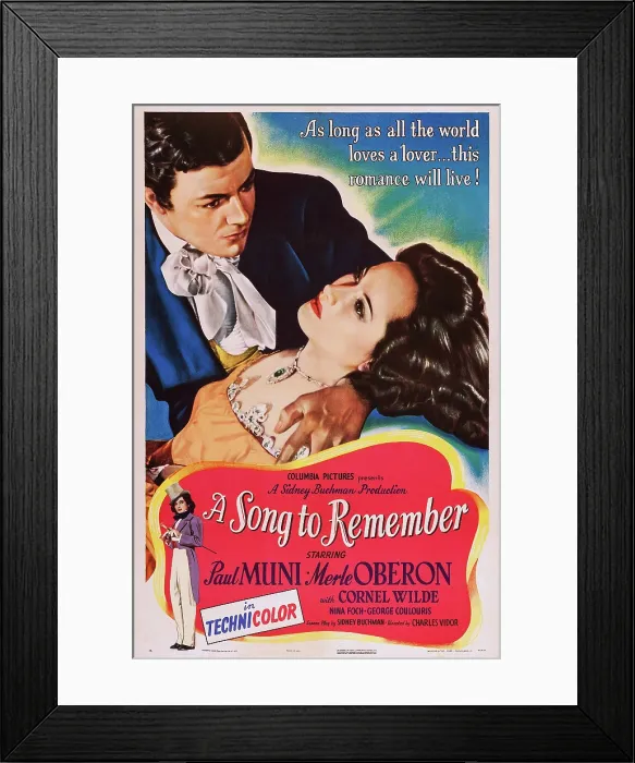 Framed Print : A SONG TO REMEMBER, US poster art, from top: Cornel Wilde, Merle Oberon, 1945 Framed Print : A SONG TO REMEMBER, US poster art, from top: Cornel Wilde, Merle Oberon, 1945