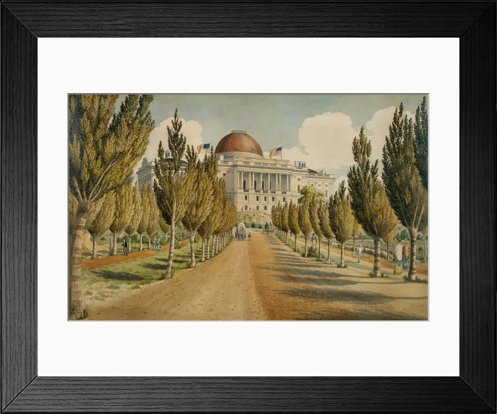 Framed Print : Early view of the west façade of United States Capitol, painted by British born American artist Charles W. Burton in 1824