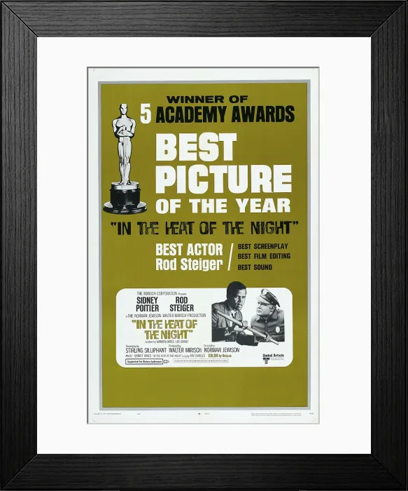 Framed Print : IN THE HEAT OF THE NIGHT, US poster, from left: Sidney Poitier, Rod Steiger, 1967