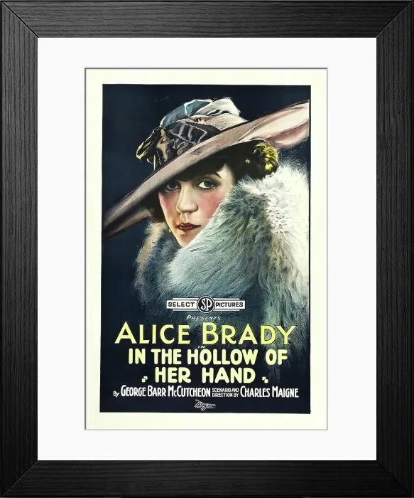 Framed Print : IN THE HOLLOW OF HER HAND, Alice Brady on poster art, 1918