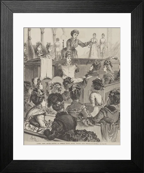 Framed Print : Ladies dress reform meeting at Freeman Place Chapel, Boston, in 1874