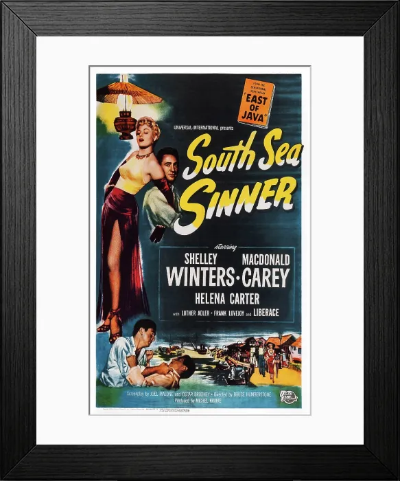 Framed Print : SOUTH SEA SINNER, US poster art, top, from left: Shelley Winters, Macdonald Carey, 1950