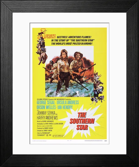 Framed Print : THE SOUTHERN STAR, US poster art: from left, front, Ursula Andress, George Segal, 1969 Framed Print : THE SOUTHERN STAR, US poster art: from left, front, Ursula Andress, George Segal, 1969