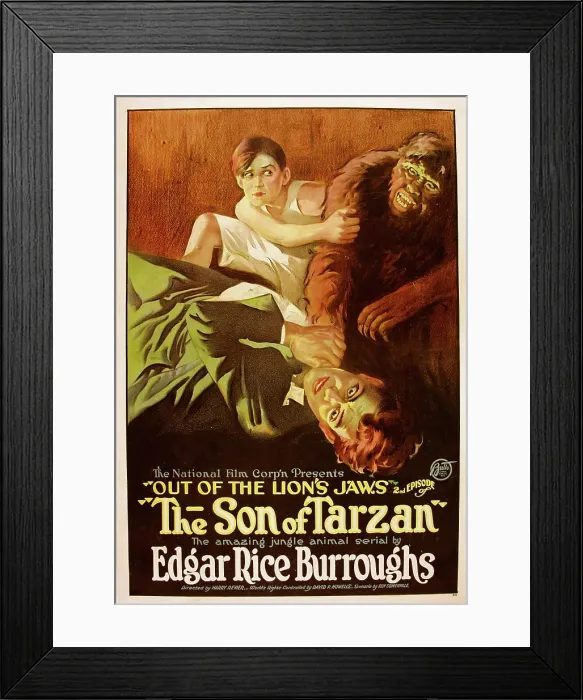 Framed Print : THE SON OF TARZAN, center top: Gordon Griffith in Episode 2: Out of the Lion's Jaws, 1920