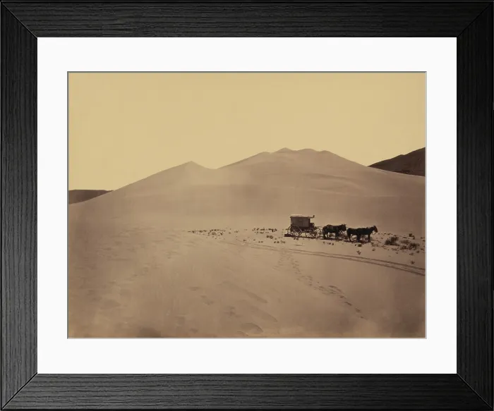 Framed Print : SAND DUNES, CARSON DESERT, NEVADA. This wagon carried photographer Timothy O'Sullivan's cumbersome and fragile photographic equipment into the western territories