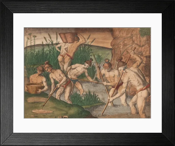 Framed Print : Native American mining for gold, copper and silver by collecting silt in hollow poles in the Appalachian Mountains Framed Print : Native American mining for gold, copper and silver by collecting silt in hollow poles in the Appalachian Mountains