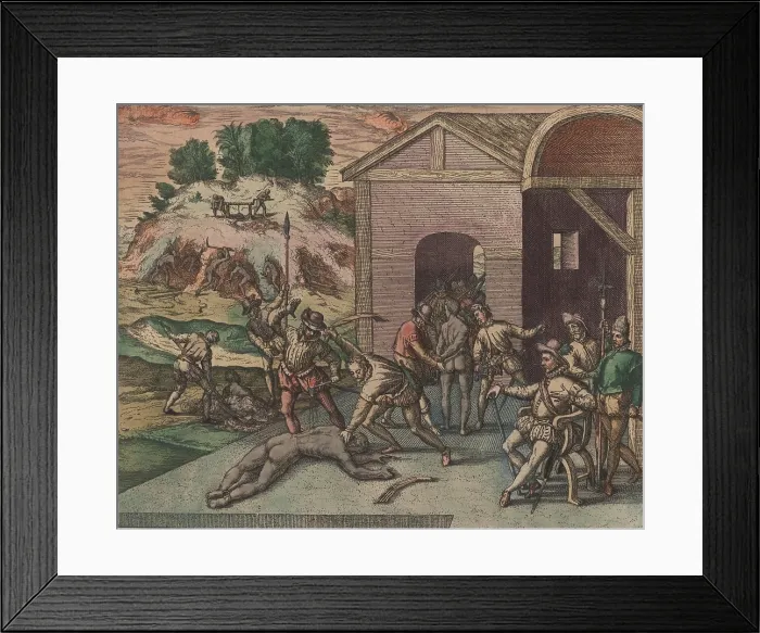 Framed Print : This image is one of the earliest depictions of African slavery in the New World