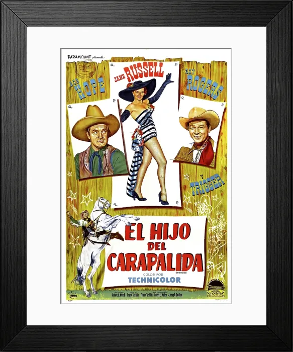 Framed Print : SON OF PALEFACE, (aka EL HIJO DEL CARAPALIDA), Argentinan poster, bottom left: Roy Rogers, Trigger the Horse; top from left: Bob Hope, Jane Russell, Roy Rogers, 1952 Framed Print : SON OF PALEFACE, (aka EL HIJO DEL CARAPALIDA), Argentinan poster, bottom left: Roy Rogers, Trigger the Horse; top from left: Bob Hope, Jane Russell, Roy Rogers, 1952
