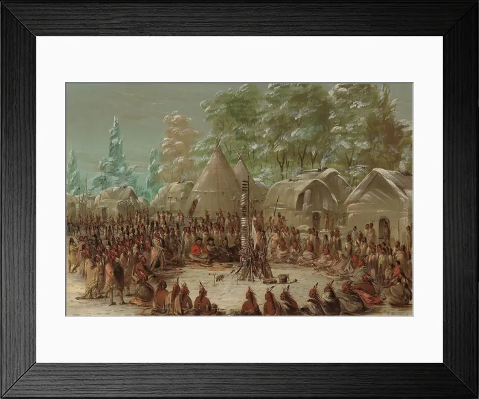 Framed Print : LA SALLE'S PARTY FEASTED IN THE ILLINOIS VILLAGE, JANUARY 2, 1680, by George Catlin, c. 1848