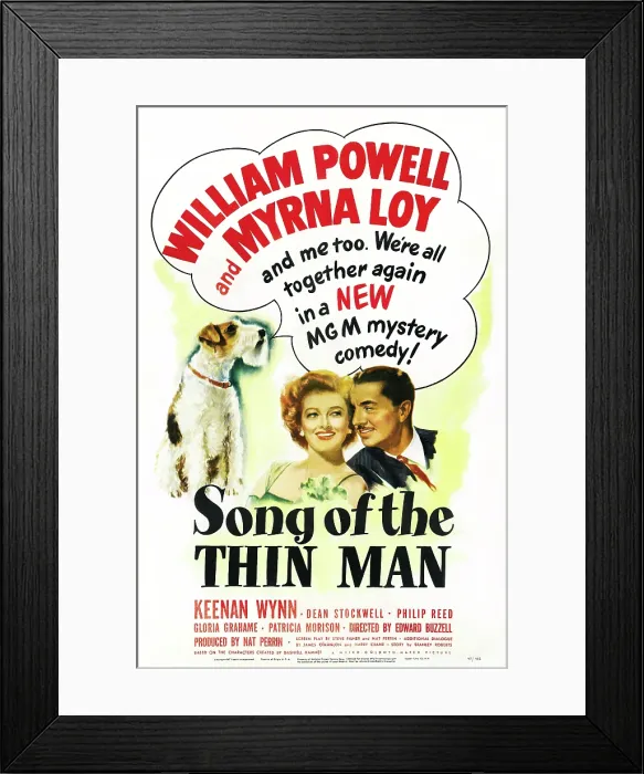Framed Print : SONG OF THE THIN MAN, US postter art, from left: Asta, Myrna Loy, William Powell, 1947