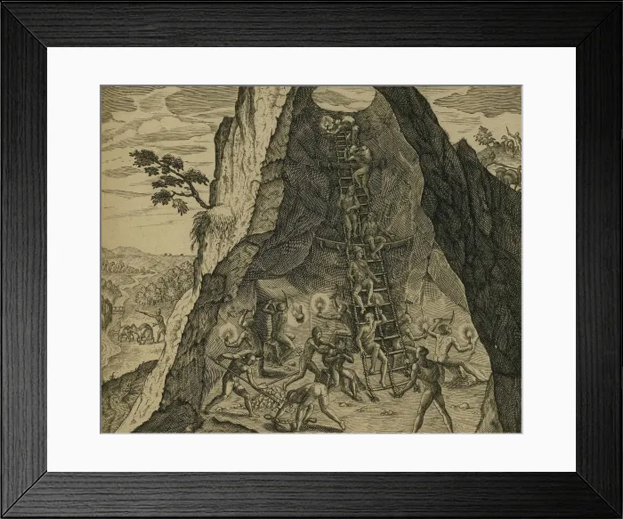 Framed Print : HOW THE INDIANS DIG THE GOLD FROM THE MOUNTAINS, 1601, engraving published by Wolffgang Richter Framed Print : HOW THE INDIANS DIG THE GOLD FROM THE MOUNTAINS, 1601, engraving published by Wolffgang Richter