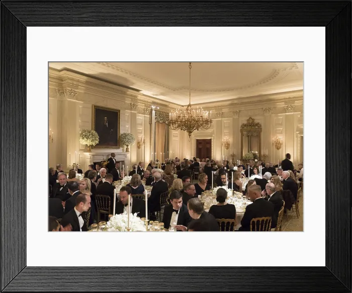 Framed Print : Guest at their tables during the White House State Dinner for President of France and Mrs. Macron. April 24, 2018 (BSLOC_2018_4_251)