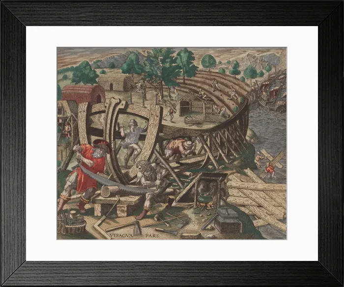Framed Print : Shipwrecked men of Diego de Nicuesa's expedition to Panama built the first ocean going European ship in the Americas