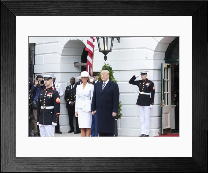 Framed Print : President Donald Trump and Melania Trump at the official arrival ceremony for the President of France