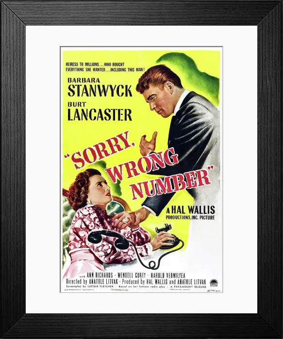 Framed Print : SORRY, WRONG NUMBER, (aka AL FILO DE LA NOCHE), Argentinan poster, Barbara Stanwyck, Burt Lancaster, 1948 Framed Print : SORRY, WRONG NUMBER, (aka AL FILO DE LA NOCHE), Argentinan poster, Barbara Stanwyck, Burt Lancaster, 1948