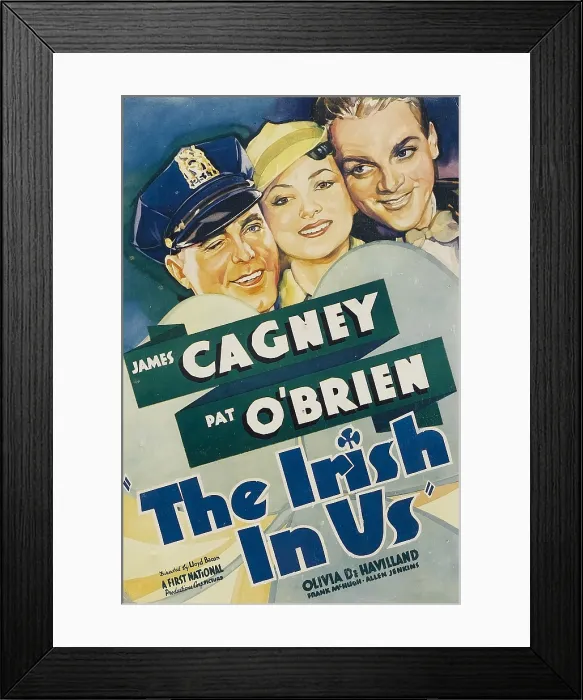 Framed Print : THE IRISH IN US, Pat O'Brien, Olivia de Havilland, James Cagney on window card, 1935