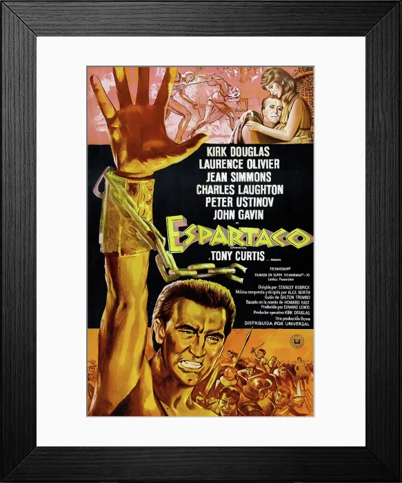 Framed Print : SPARTACUS, (aka ESPARTACO), Argentine poster art, top from left: Woody Strode, Kirk Douglas, Kirk Douglas, Jean Simmons; bottom foreground: Kirk Douglas, 1960