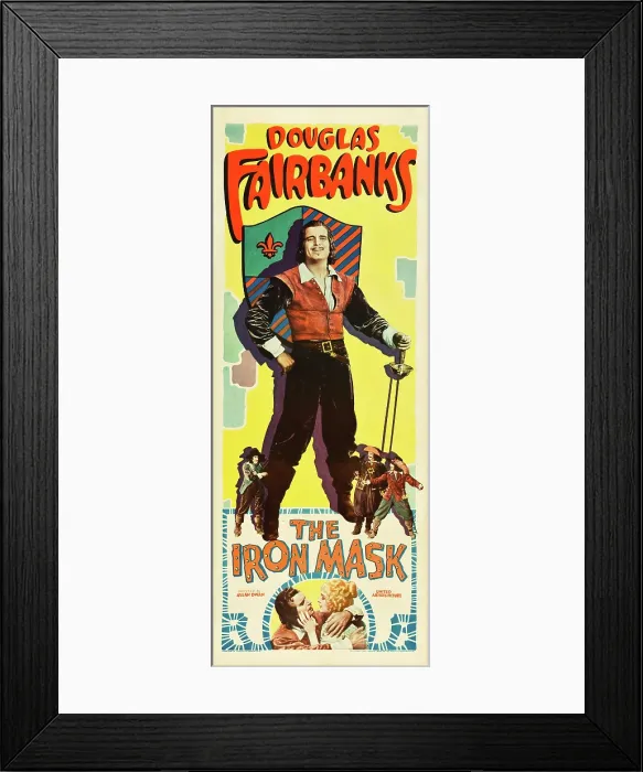 Framed Print : THE IRON MASK, top: Douglas Fairbanks Sr. bottom l-r: Douglas Fairbanks Sr. Marguerite de la Motte on insert poster, 1929