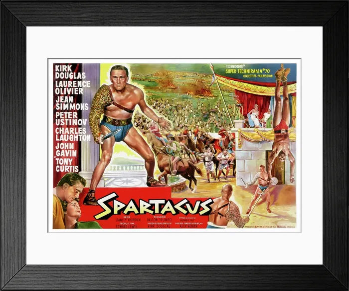 Framed Print : SPARTACUS, (top left): Kirk Douglas, (Belgium poster art), 1960
