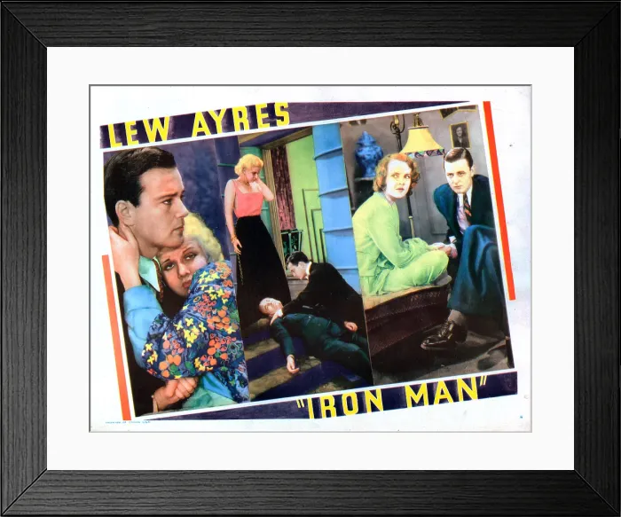 Framed Print : IRON MAN, lobbycard, Jean Harlow (flower print, and pink shirt), Lew Ayres (left, and center top), Robert Armstrong (center bottom), 1931 Framed Print : IRON MAN, lobbycard, Jean Harlow (flower print, and pink shirt), Lew Ayres (left, and center top), Robert Armstrong (center bottom), 1931