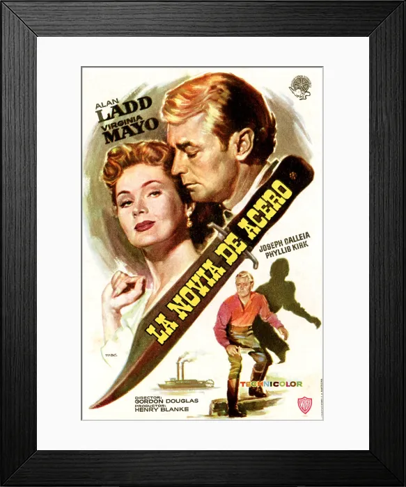 Framed Print : THE IRON MISTRESS, from left top: Virginia Mayo, Alan Ladd; bottom: Alan Ladd, 1952 Framed Print : THE IRON MISTRESS, from left top: Virginia Mayo, Alan Ladd; bottom: Alan Ladd, 1952
