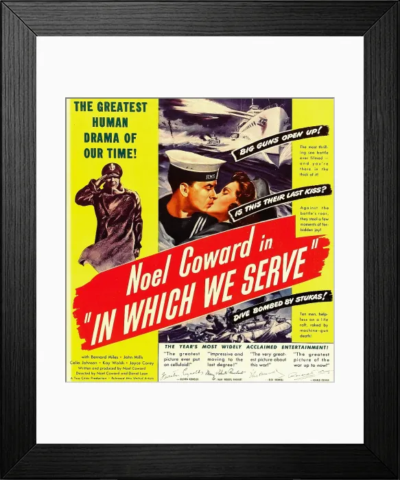 Framed Print : IN WHICH WE SERVE, center left: Noel Coward on window card, 1942