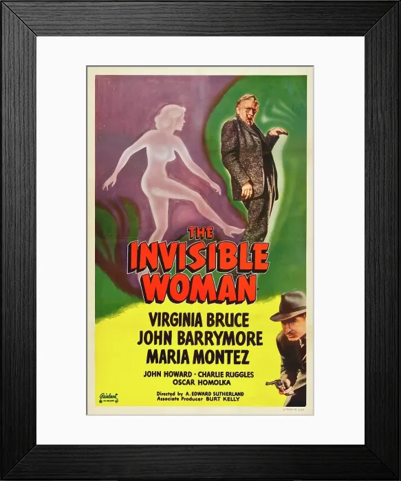 Framed Print : THE INVISIBLE WOMAN, top: John Barrymore, bottom: John Howard on poster art, 1940