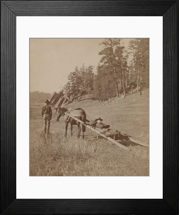 Framed Print : General Crook's expedition and the Black Hills, summer 1876. US Army travois carries a sick or wounded man, from Battle of Slim Buttes, Sept. 1876