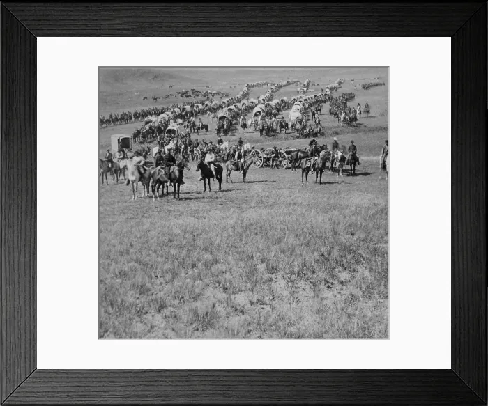 Framed Print : A column of cavalry, artillery, and wagons, commanded by Gen. George A. Custer, crosses the plains of Dakota Territory, during the 1874 Black Hills Expedition
