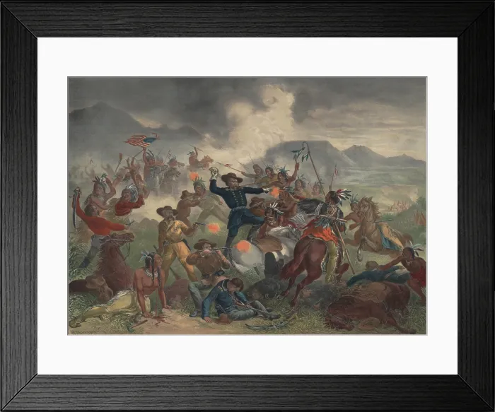 Framed Print : GENERAL CUSTER'S DEATH STRUGGLE. THE BATTLE OF LITTLE BIG HORN. Color lithograph after a painting by S.H. Redmond. Gen Framed Print : GENERAL CUSTER'S DEATH STRUGGLE. THE BATTLE OF LITTLE BIG HORN. Color lithograph after a painting by S.H. Redmond. Gen