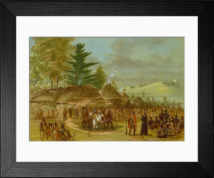 Framed Print : CHIEF OF THE TAENSA INDIANS RECEIVING LA SALLE, MARCH 20, 1882, by George Catlin, ca. 1848