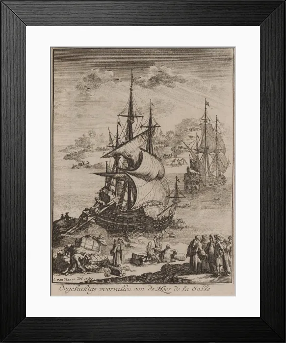 Framed Print : Ships from Robert Cavelier, sieur de La Salle, at Matagorda Bay, on the Gulf of Mexico coast of present-day Texas