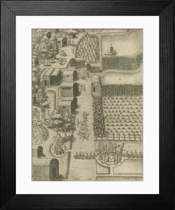 Framed Print : The native American town of Secoton was located on the Pamlico River in present-day North Carolina