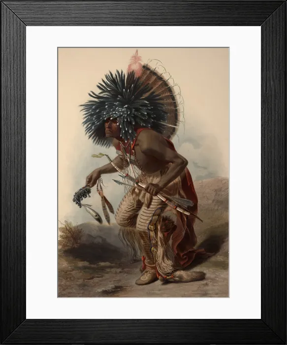 Framed Print : Moennitarri Warrior in the Costume of the Dog Dance, 1833-34. The Moennitarri are also called the Hidatsa and lived on northern plains Framed Print : Moennitarri Warrior in the Costume of the Dog Dance, 1833-34. The Moennitarri are also called the Hidatsa and lived on northern plains