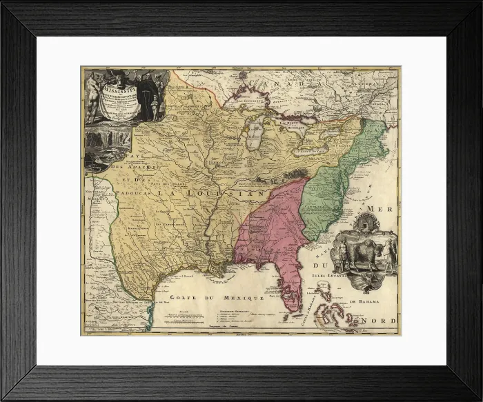 Framed Print : Map of central and eastern North America representing the New France before the French and Indian War (1755-63): French (yellow), Spanish (pink) and English (Green) Framed Print : Map of central and eastern North America representing the New France before the French and Indian War (1755-63): French (yellow), Spanish (pink) and English (Green)