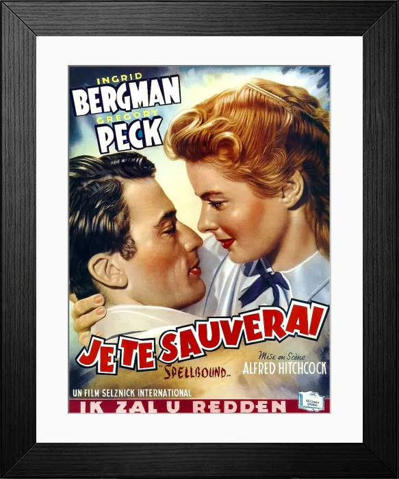 Framed Print : SPELLBOUND, from left: Gregory Peck, Ingrid Bergman on Belgian poster art, 1945 Framed Print : SPELLBOUND, from left: Gregory Peck, Ingrid Bergman on Belgian poster art, 1945
