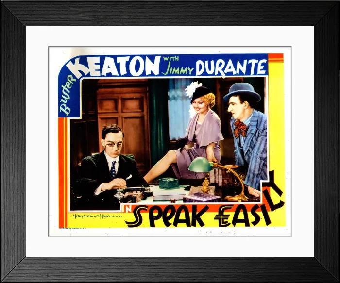 Framed Print : SPEAK EASILY, lobbycard, from left: Buster Keaton, Thelma Todd, Jimmy Durante, 1932