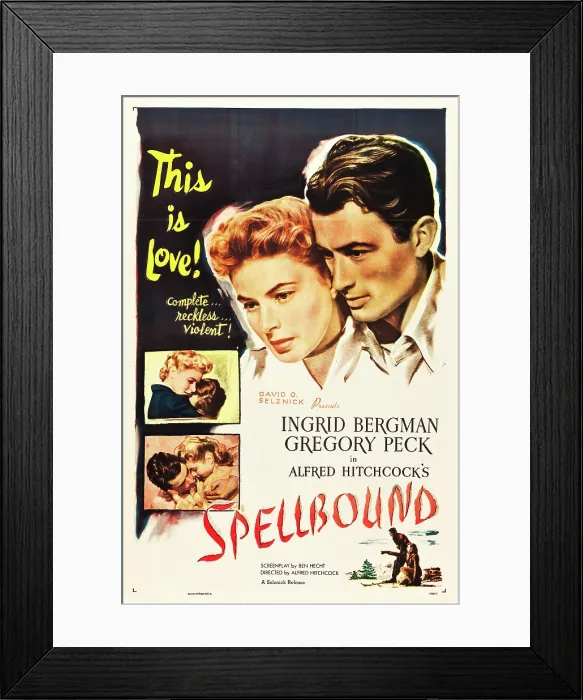 Framed Print : SPELLBOUND, l-r: Ingrid Bergman, Gregory Peck on poster art, 1945