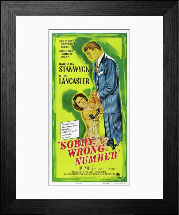 Framed Print : SORRY, WRONG NUMBER, US poster, from left: Barbara Stanwyck, Burt Lancaster, 1948