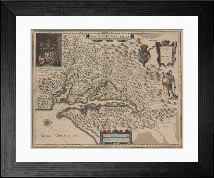 Framed Print : NOVA VIRGINIAE TABULA, 1635, by Dutch master map-maker, Willem Janszoon Blaeu, based on John Smith's 1614 first map Framed Print : NOVA VIRGINIAE TABULA, 1635, by Dutch master map-maker, Willem Janszoon Blaeu, based on John Smith's 1614 first map