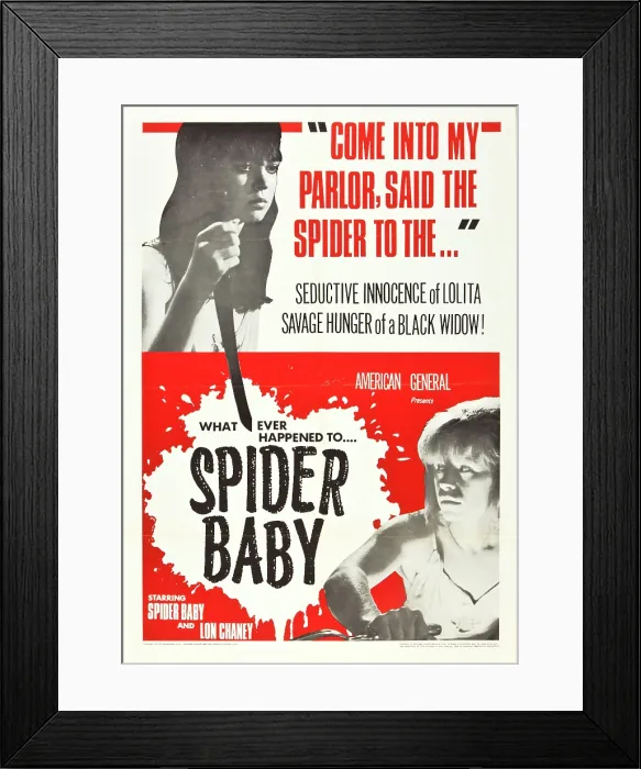 Framed Print : SPIDER BABY, (aka SPIDER BABY OR, THE MADDEST STORY EVERY TOLD), top: Jill Banner, bottom: Beverly Washburn, 1968 poster art, 1967