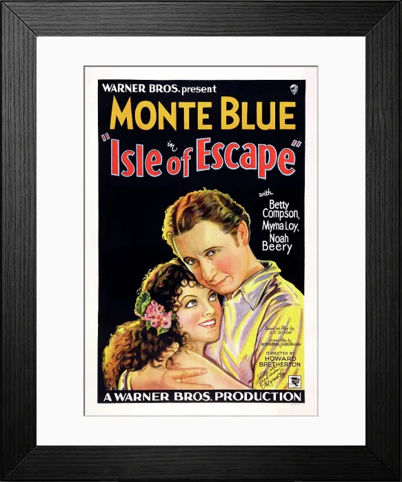 Framed Print : ISLE OF ESCAPE, l-r: Myrna Loy, Monte Blue on poster art, 1930 Framed Print : ISLE OF ESCAPE, l-r: Myrna Loy, Monte Blue on poster art, 1930