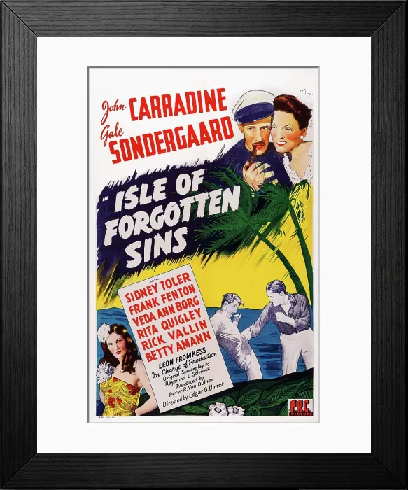 Framed Print : ISLE OF FORGOTTEN SINS, US poster art, top from left: John Carradine, Gale Sondergaard, 1943