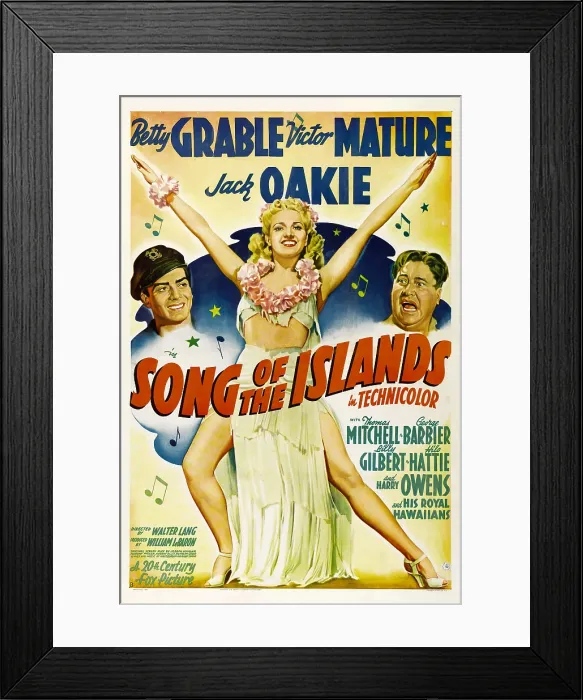 Framed Print : SONG OF THE ISLANDS, from left: Victor Mature, Betty Grable, Jack Oakie, 1942, TM and Copyright 20th Century Fox Film Corp. All rights reserved. / courtesy Everett Collection Framed Print : SONG OF THE ISLANDS, from left: Victor Mature, Betty Grable, Jack Oakie, 1942, TM and Copyright 20th Century Fox Film Corp. All rights reserved. / courtesy Everett Collection